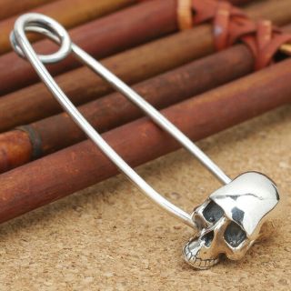 S925 Sterling Silver Jewelry Vintage Sweater Chain Pendant Skull Pin Brooch Gift