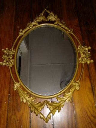 Vintage Ornate Art Nouveau Cast Wall Mirror With Roses