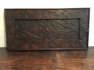 Antique Hand Carved Oak Door Panel With Lock And Key
