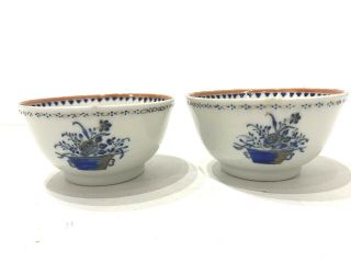 Set Of Two Antique Lowestoft Porcelain Tea Bowls C1780 Wm.  H.  Plummer & Co Y