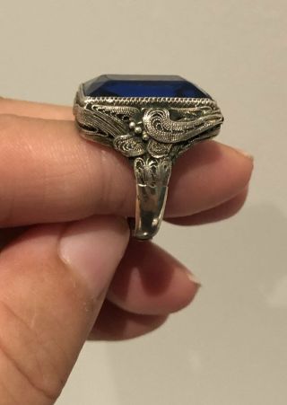 Stunning Antique Silver Cannetille Filigree Sapphire Paste Ring