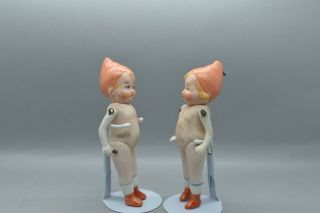 Antique Germany Porcelain Bisque two Doll with Cap Impish Character Limbach1900 4
