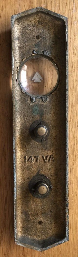 Antique Elevator Up Down Brass Call Button Plate Glass Arrow 2