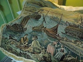 Vintage Tapestry Wall Hanging 74 " X40 " Italian Seaport Fringed Edge