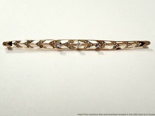 Antique Fine Diamond Natural Sapphire Seed Pearl 14k Gold Chevron Filigree Pin
