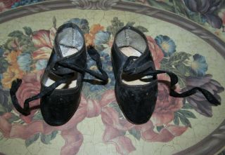 Antique French Or German Black Doll Shoes Incised With The 5