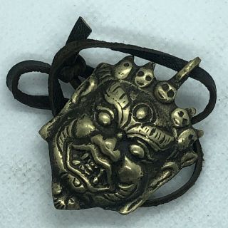 Old Nepalese Tibetan Buddhist Brass Creature Skull Creepy Amulet Talisman Face