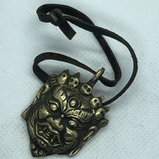 Old Nepalese Tibetan Buddhist Brass Creature Skull Creepy Amulet Talisman Face 5