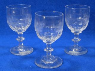 , C.  1800 Set Of 3 Georgian Cut Blown Crystal Irish/british Wine Glasses,  Goblets