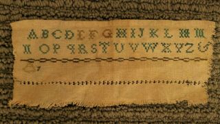 Antique Primitive Small Linen Alphabet Sampler Hand Made Cross Stitch Practice