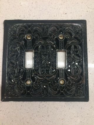 Vintage Metal Black Switch Plate / Cover - Double Toggle