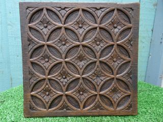 19thc Gothic Wooden Oak Carved Panel With Tracery Carvings C1880s