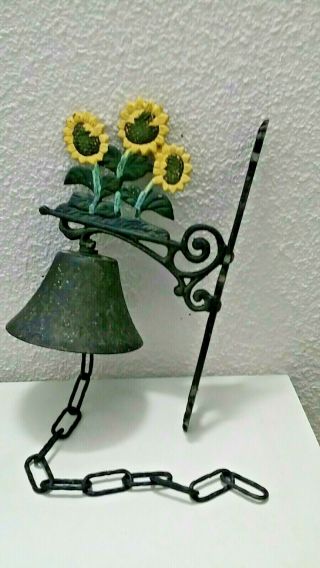 Charming Antique French Cast Iron Handpainted Wall Mounted Door Hanging Bell