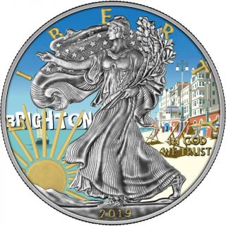 Usa 2019 $1 Liberty Silver Eagle Brighton Beach 1 Oz Silver Antique Coin