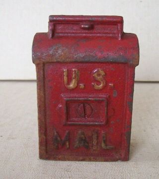Antique Vintage Cast Iron Still Bank Red U.  S.  Mail Post Office Letter Box Old
