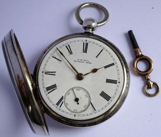 Antique Waltham Heavy Solid Sterling Silver Pocket Watch & Key.  Running.  116.  2g