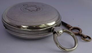 Antique Waltham heavy solid sterling silver pocket watch & key.  Running.  116.  2g 6