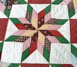 Prussian Blue c 1850s Touching STARs Quilt Turkey Red Ombre Antique 6