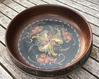 Vintage Rosemaling Norwegian Painted Decorated Turned Wood Bowl
