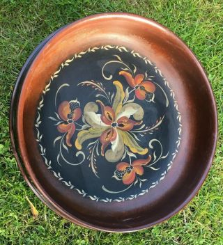 Vintage Rosemaling Norwegian Painted Decorated Turned Wood Bowl 2