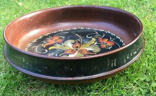Vintage Rosemaling Norwegian Painted Decorated Turned Wood Bowl 3