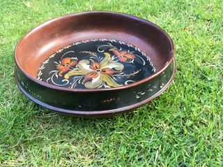 Vintage Rosemaling Norwegian Painted Decorated Turned Wood Bowl 4