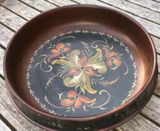 Vintage Rosemaling Norwegian Painted Decorated Turned Wood Bowl 5