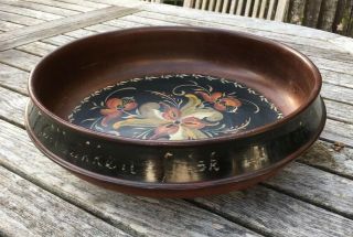 Vintage Rosemaling Norwegian Painted Decorated Turned Wood Bowl 6