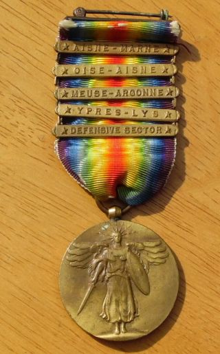 Antique Wwi The Great War For Civilization Us Victory Medal With 5 Bars