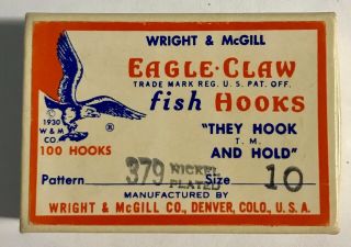 Vintage Wright & Mcgill Eagle Claw Fish Hooks,  No 10 Nickel Plated