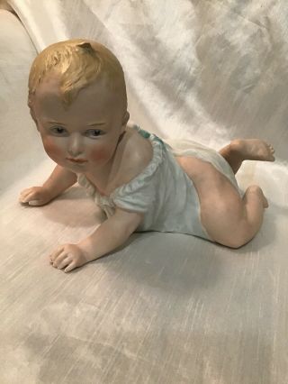 Antique Gebruder Heubach Bisque Porcelain Piano Baby Boy Crawling 10” Germany