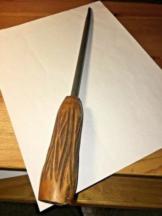 Antique Ice Pick Awl Tool - Bone Handle - Large 12.  5 Inch Long - Handmade