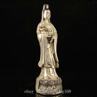 Chinese Old Handmade Copper Plating Silver Songzi Guanyin Figure Of Buddha E01e