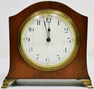 Antique French Timepiece Mantel Clock 8 Day Mahogany Inlaid Decorated Desk Clock