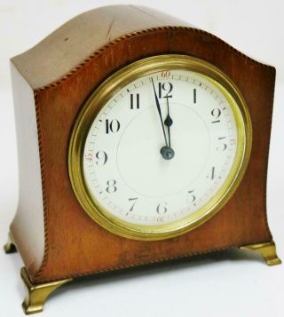 Antique French Timepiece Mantel Clock 8 Day Mahogany Inlaid Decorated Desk Clock 2