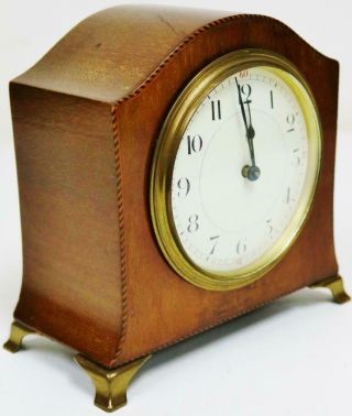 Antique French Timepiece Mantel Clock 8 Day Mahogany Inlaid Decorated Desk Clock 3