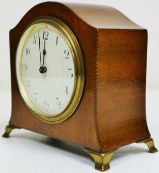 Antique French Timepiece Mantel Clock 8 Day Mahogany Inlaid Decorated Desk Clock 5