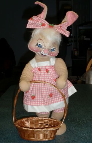 Large 1968 Annalee Easter Bunny Rabbit With Easter Basket Strawberry Dress Cute