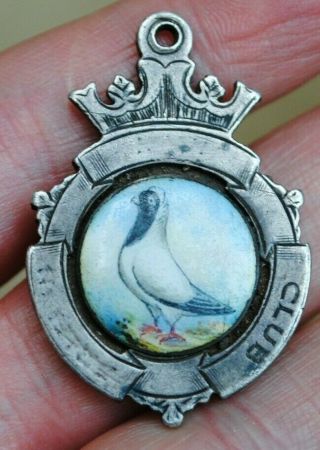 Vintage Sterling Silver & Enamel Fob Medal Pigeon