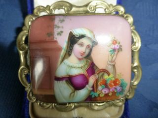 Exquisite Antique Kpm Style Porcelain Portrait Plaque Set In Brooch