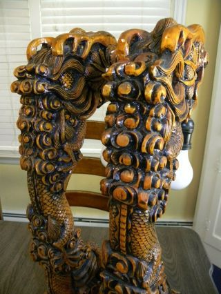 Hand Carved Wood Chinese Dragon Lamps - Very Ornate and 2