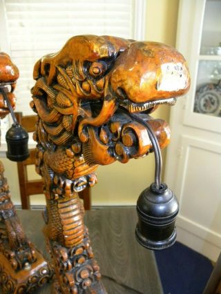 Hand Carved Wood Chinese Dragon Lamps - Very Ornate and 4