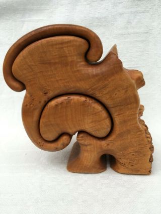Vintage Fred & Marilyn Buss Maple Burl Wood Carved Puzzle Box Sculpture H14,  5cm