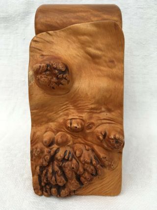 Vintage Fred & Marilyn Buss MAPLE BURL WOOD CARVED PUZZLE BOX SCULPTURE H14,  5cm 3