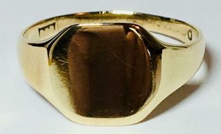 Antique / Vintage 9ct Gold Plain Signet Ring Uk Size S1/2