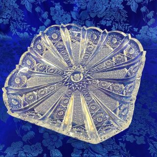 Ornate Antique American Brilliant Cut Crystal 10 " Square Serving Tray Platter