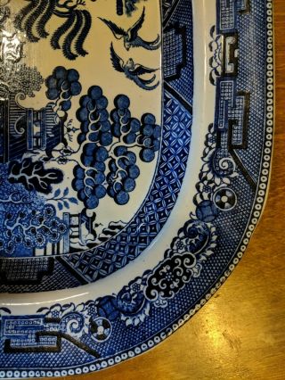 Antique English platter transfer ware Blue Willow 15.  75 x 12.  5in 3