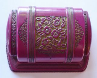 Antique Celluloid Plastic Deco Purple Velvet Lined Jewelry Ring Box
