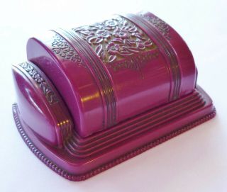 Antique Celluloid Plastic DECO Purple Velvet Lined Jewelry Ring Box 3