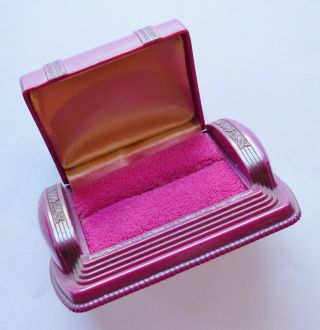 Antique Celluloid Plastic DECO Purple Velvet Lined Jewelry Ring Box 5